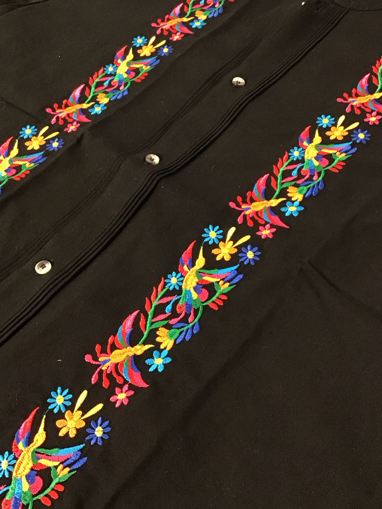 Adult Floral Guayabera Black