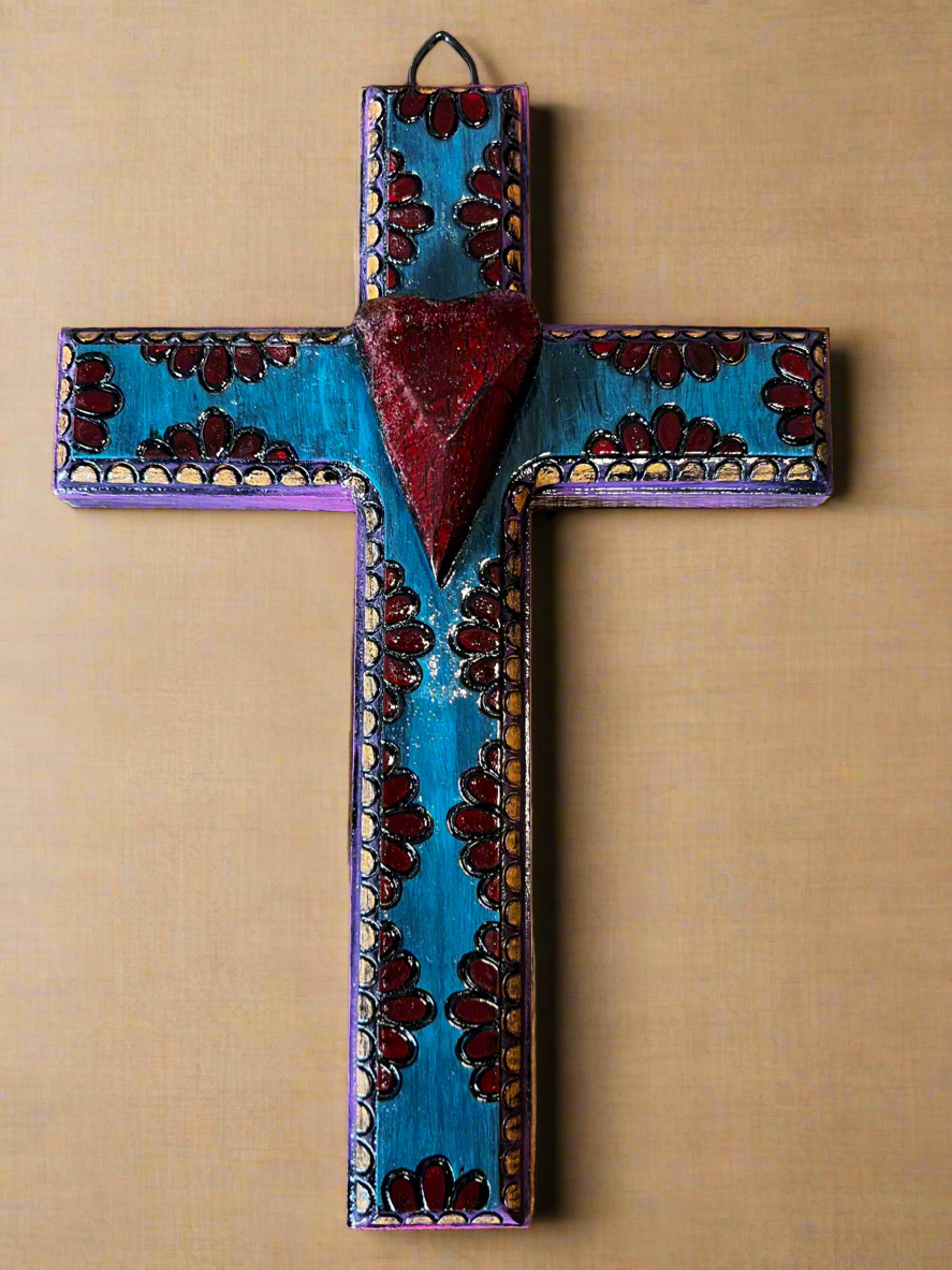 JA Wood Heart Sm Cross