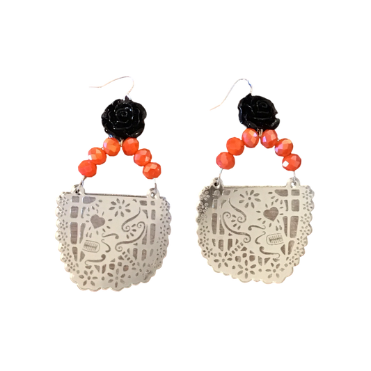 ILA48 Papel Picado Silver Acrylic Earrings